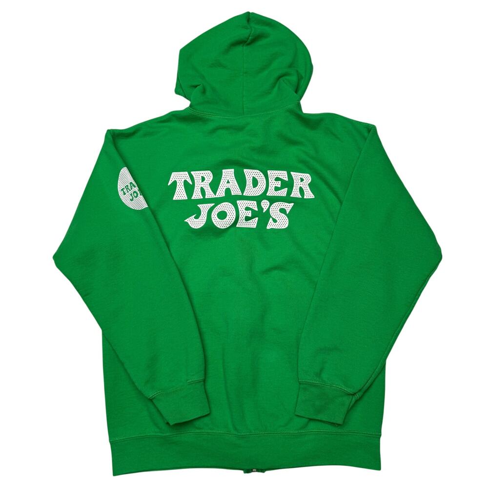 Trader Joe's Full Zip Hoodie Men's Small (20x24) Employee Green Logo Graphic